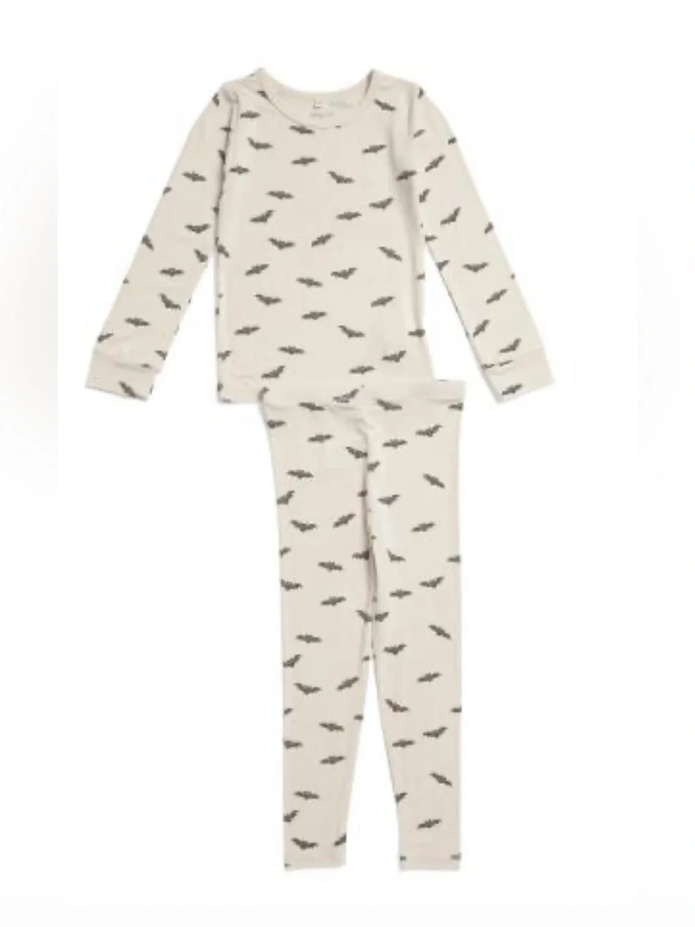 Quincy Mae Long Sleeve Pajama Set in Cream with Bat Print NWT